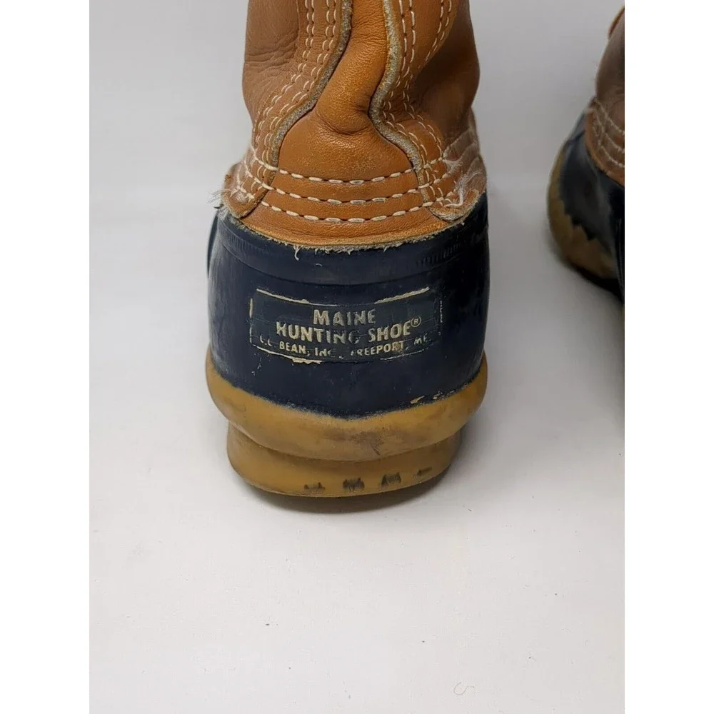 LL Bean Women's Size‎ 7 Leather Duck Boots Made in USA Tan Blue 6